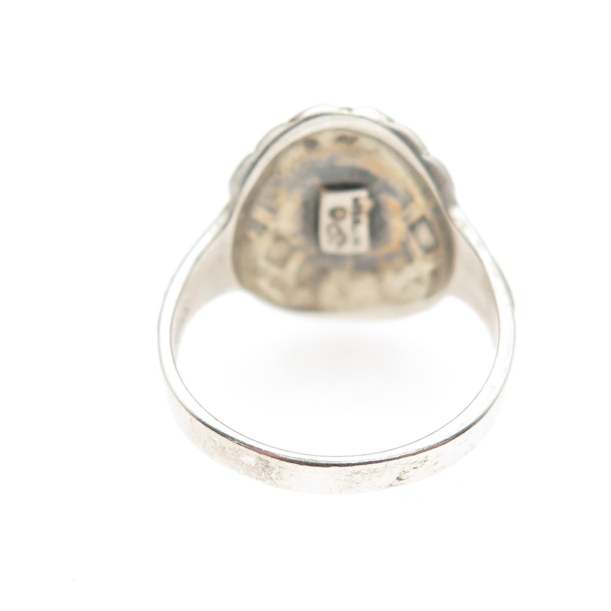 Silver Cloud 925 Sterling Vintage Real MOP Dotted Oxidized Ring Size 7.25