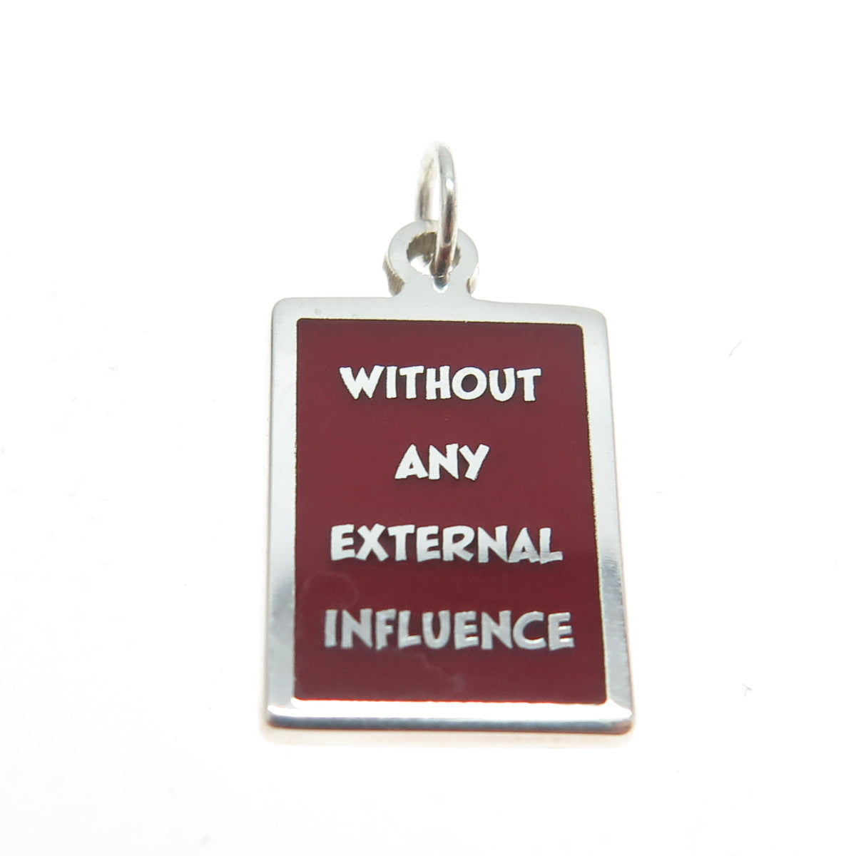 925 Sterling Silver Enamel "Without Any Internal Influence" Minimalist Pendant