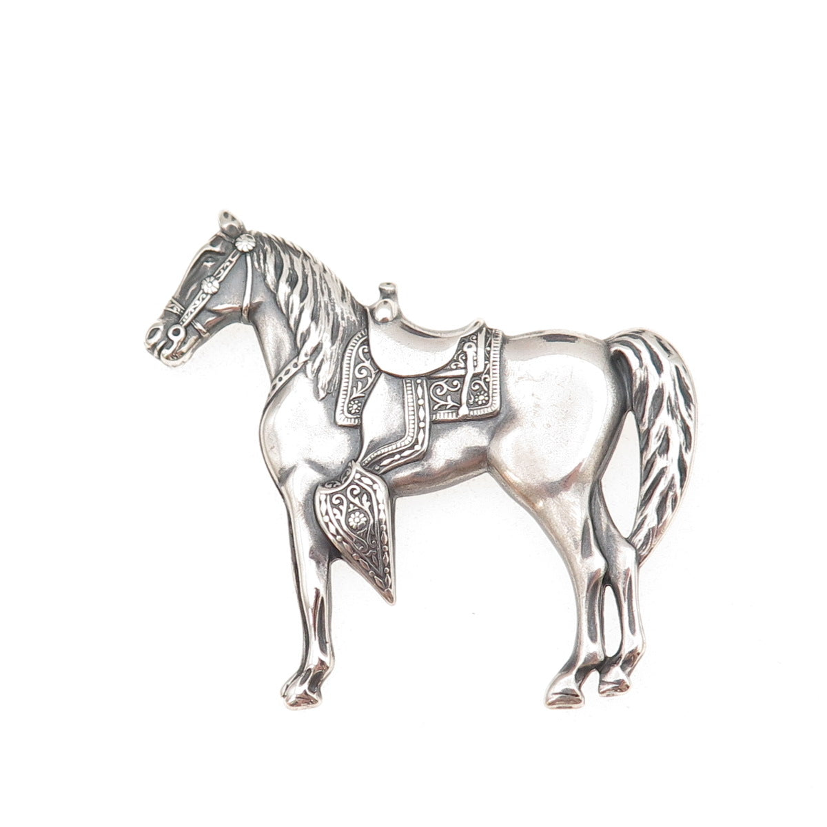 925 Sterling Silver Vintage Equestrian Horse Oxidized Pin Brooch