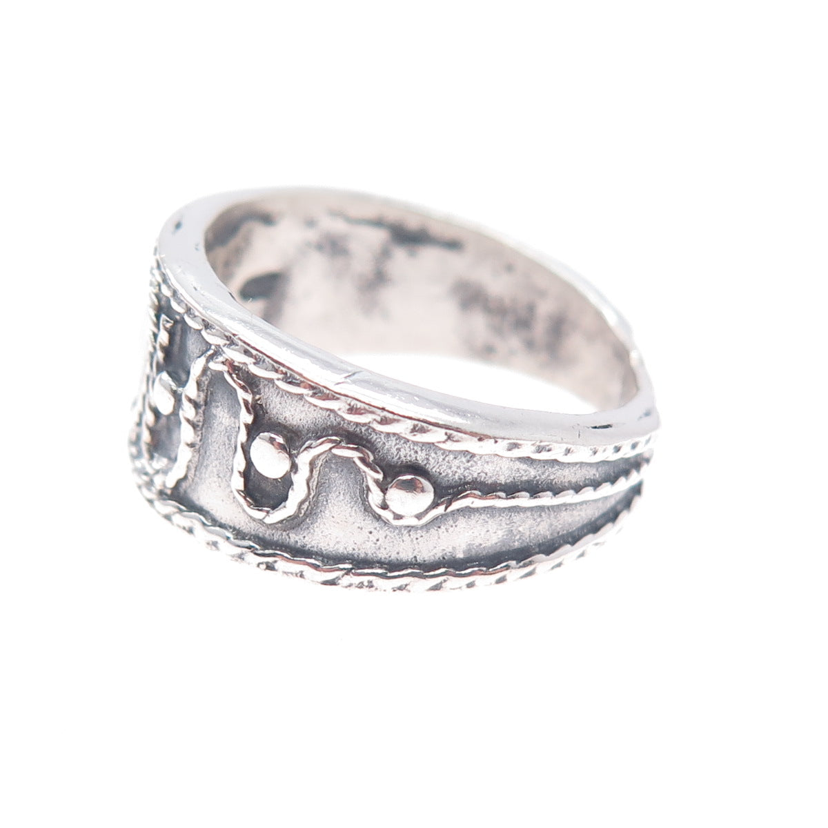 925 Sterling Silver Vintage Modernist Swirl Oxidized Ring Size 8.25