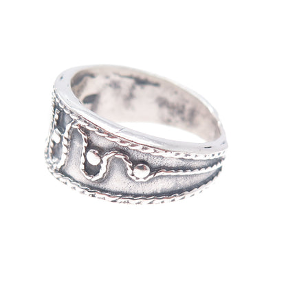 925 Sterling Silver Vintage Modernist Swirl Oxidized Ring Size 8.25