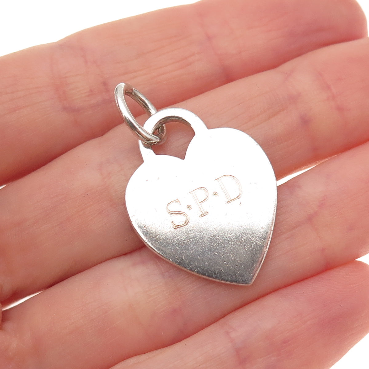 Tiffany & Co. 925 Sterling Silver Vintage Engraved SPD Mono Heart Charm Pendant