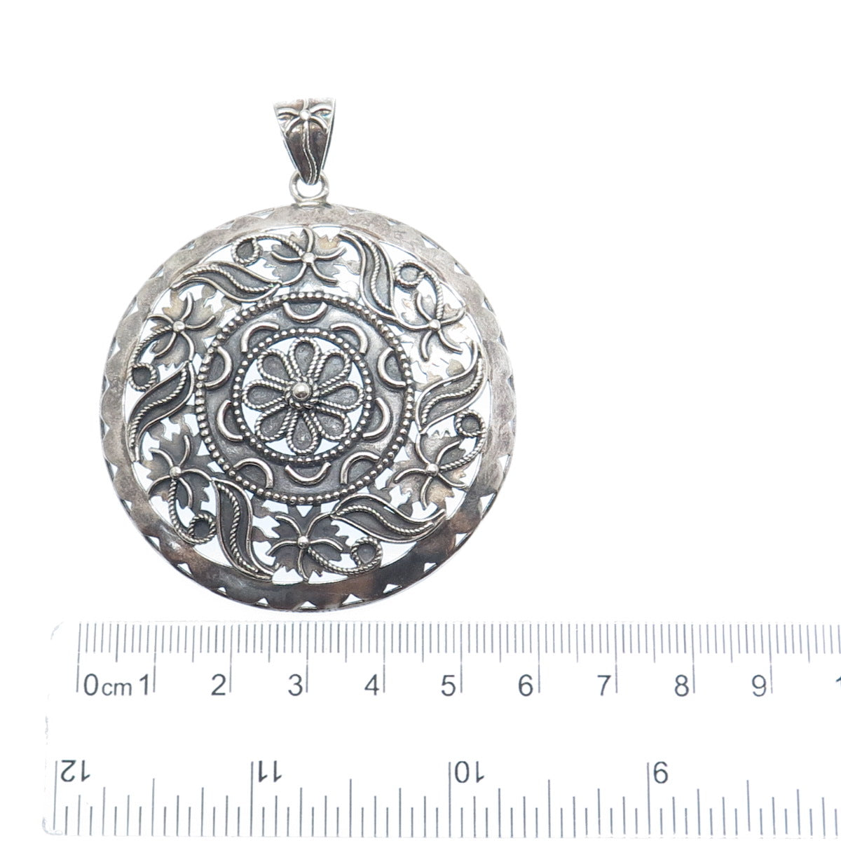 DOUG PAULUS 925 Sterling Silver Vintage Modernist Flower Oxidized Pendant