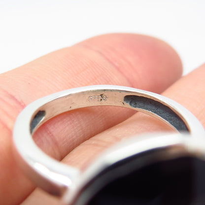 925 Sterling Silver Vintage Real Checkered Melanite Gemstone Ring Size 8