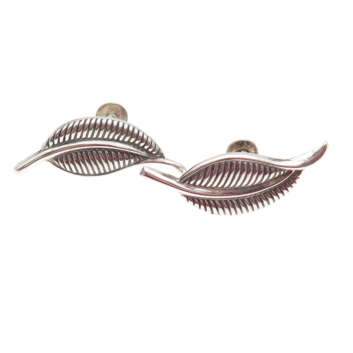JewelArt 925 Sterling Silver Vintage Floral Leaf Oxidized Screw Back Earrings