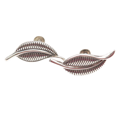 JewelArt 925 Sterling Silver Vintage Floral Leaf Oxidized Screw Back Earrings