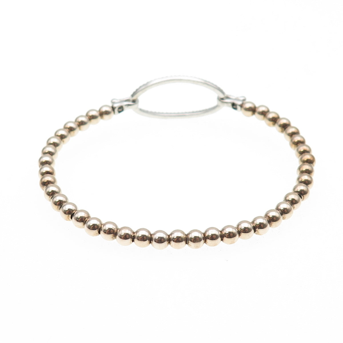 925 Sterling Silver 2-Tone Real Diamond Bangle Bracelet 6.25" (missing 1 stone)