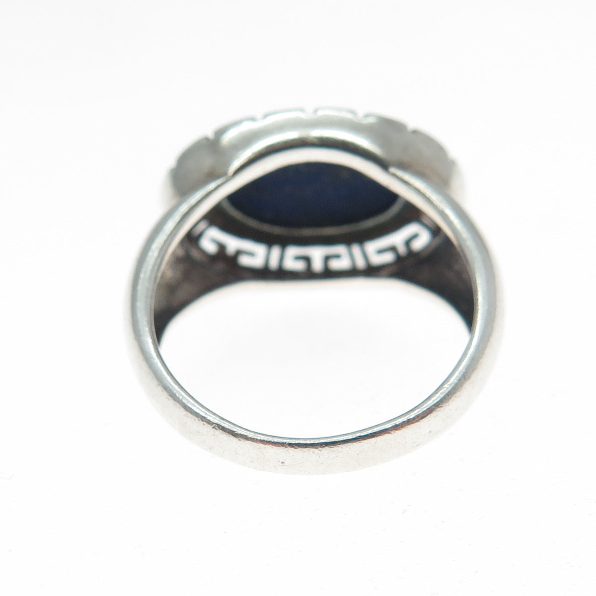 925 Sterling Silver Vintage Real Cabochon Lapis Lapis Greek Key Ring Size 6