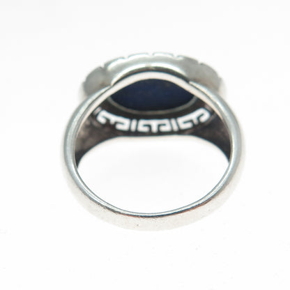 925 Sterling Silver Vintage Real Cabochon Lapis Lapis Greek Key Ring Size 6