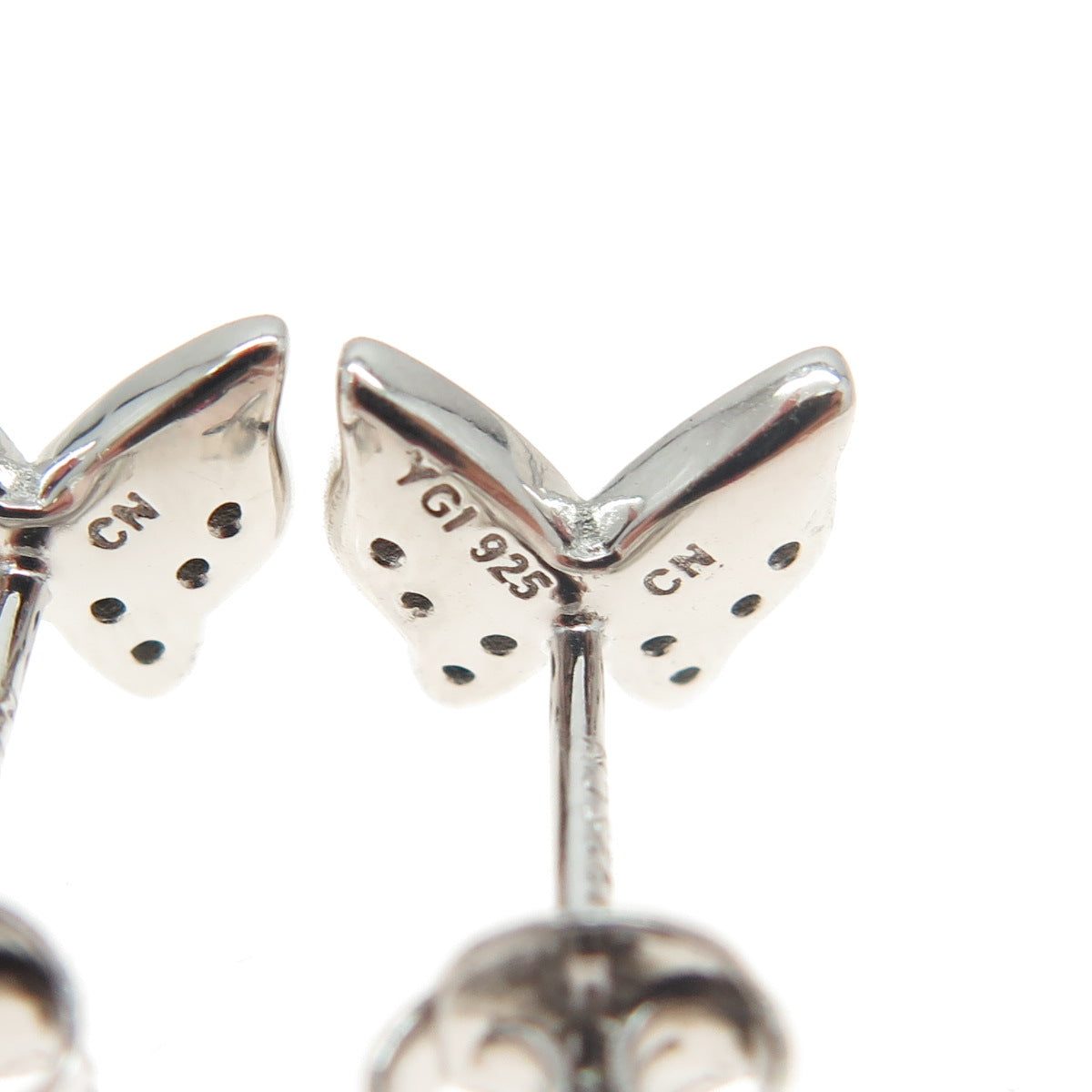 925 Sterling Silver Black C Z Butterfly Stud Earrings