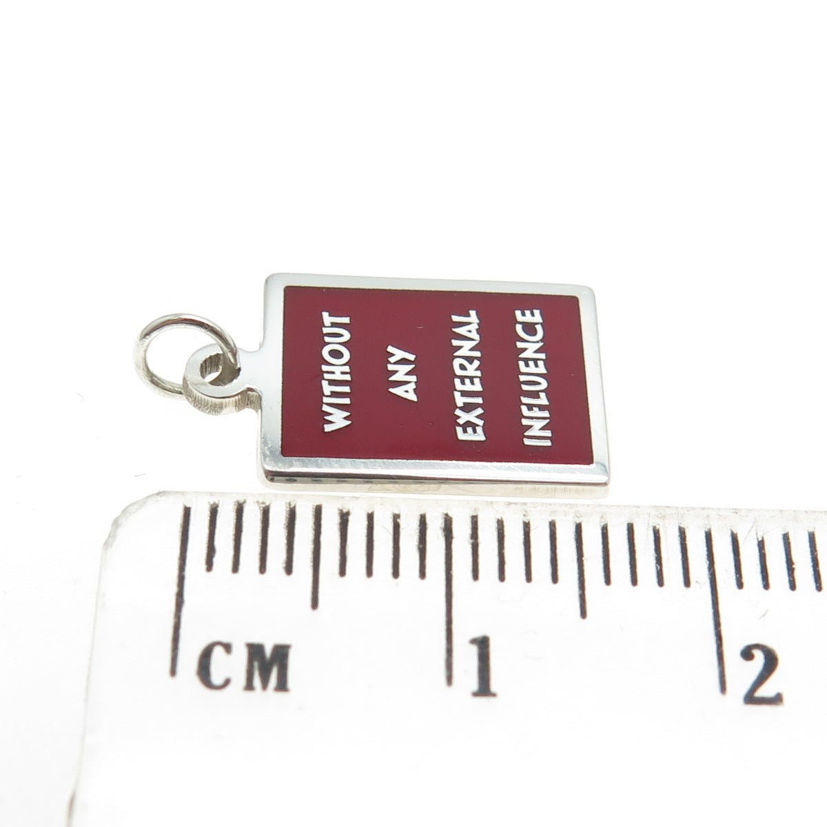 925 Sterling Silver Enamel "Without Any Internal Influence" Minimalist Pendant