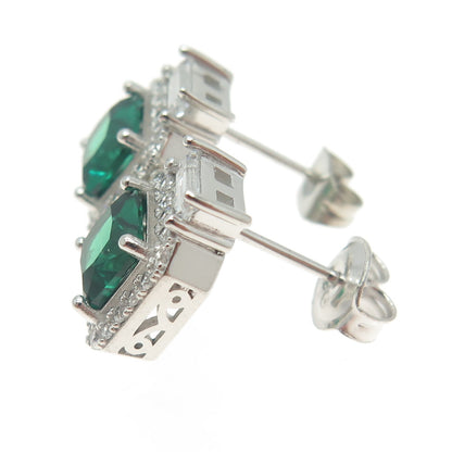 925 Sterling Silver Princess-Cut Nano Emerald & Multi-Cut C Z Earrings