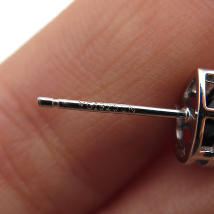 925 Sterling Silver Pear-Cut Black C Z Stud Earrings