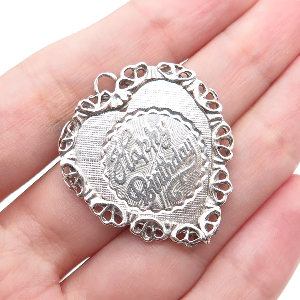 925 Sterling Silver Vintage Happy Birthday Heart Charm Pendant
