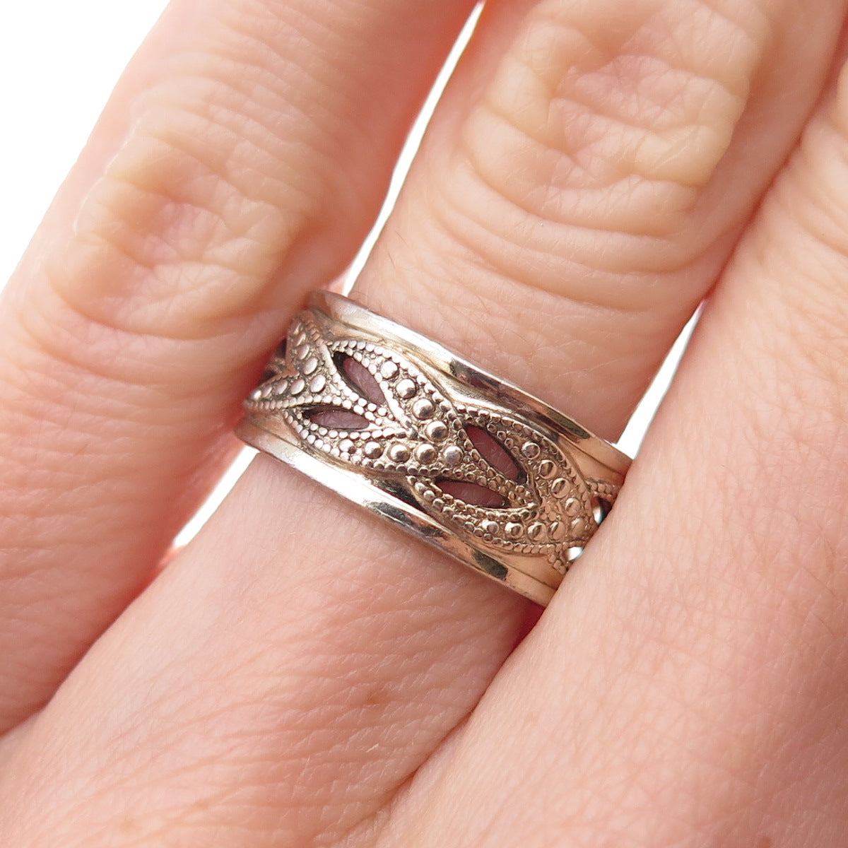 Vargas 925 Sterling Silver Gold Plated Antique Art Deco Floral Band Ring Size 6
