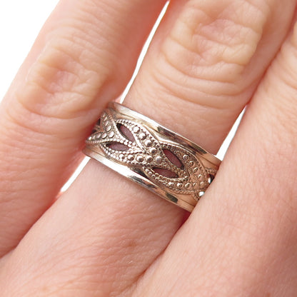 Vargas 925 Sterling Silver Gold Plated Antique Art Deco Floral Band Ring Size 6
