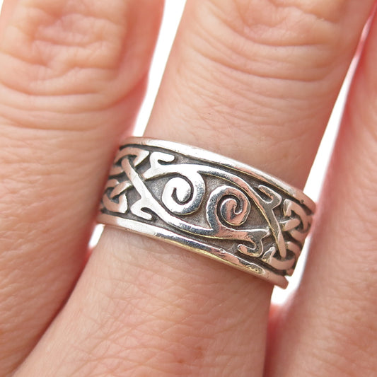 925 Sterling Silver Vintage Celtic Knot Oxidized Band Ring Size 7.25