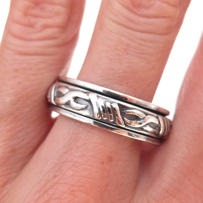 925 Sterling Silver Vintage Infinity Oxidized Rotating Band Ring Size 12