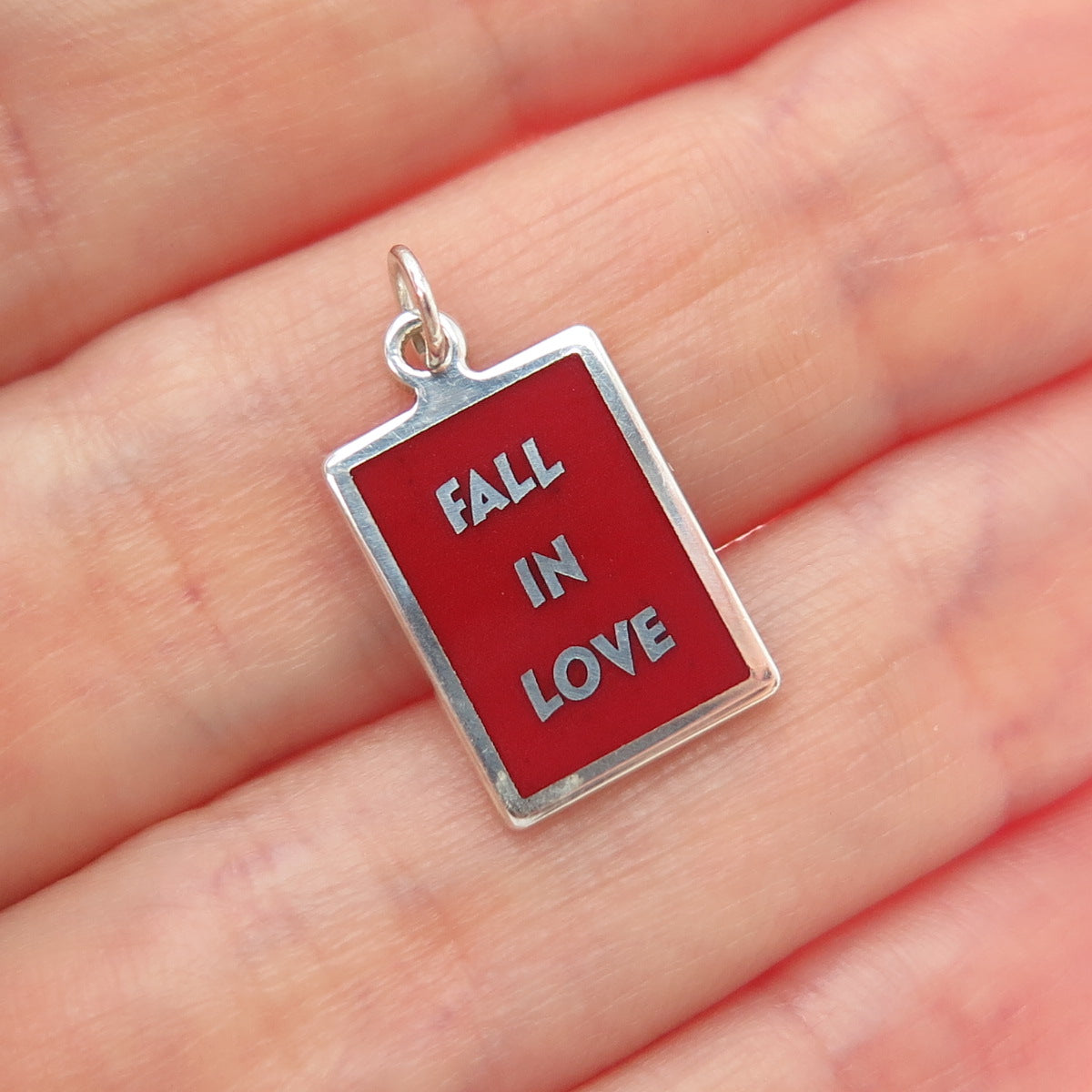 925 Sterling Silver Red Enamel Fall In Love Minimalist Charm Pendant
