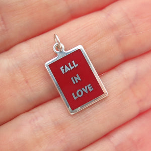 925 Sterling Silver Red Enamel Fall In Love Minimalist Charm Pendant