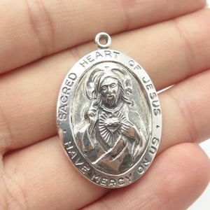 925 Sterling Silver Vintage Theda Sacred Heart of Jesus Religious Pendant
