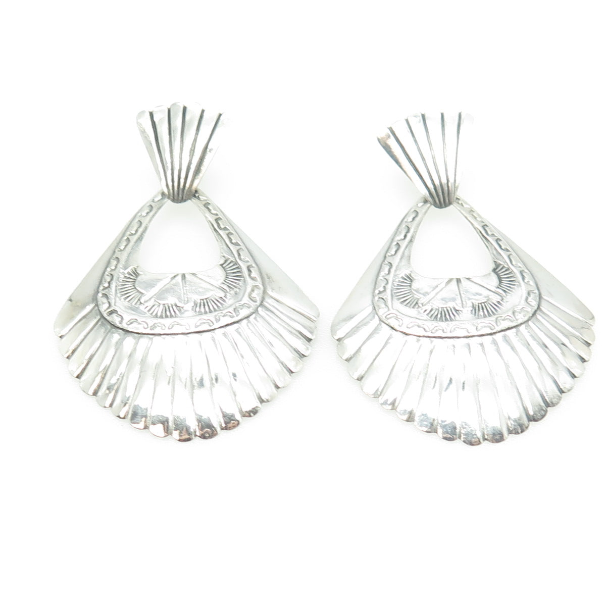 925 Sterling Silver Vintage Ethnic-Style Concho Dangling Earrings