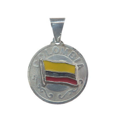 925 Sterling Silver Vintage Enamel Colombia Flag Charm Pendant