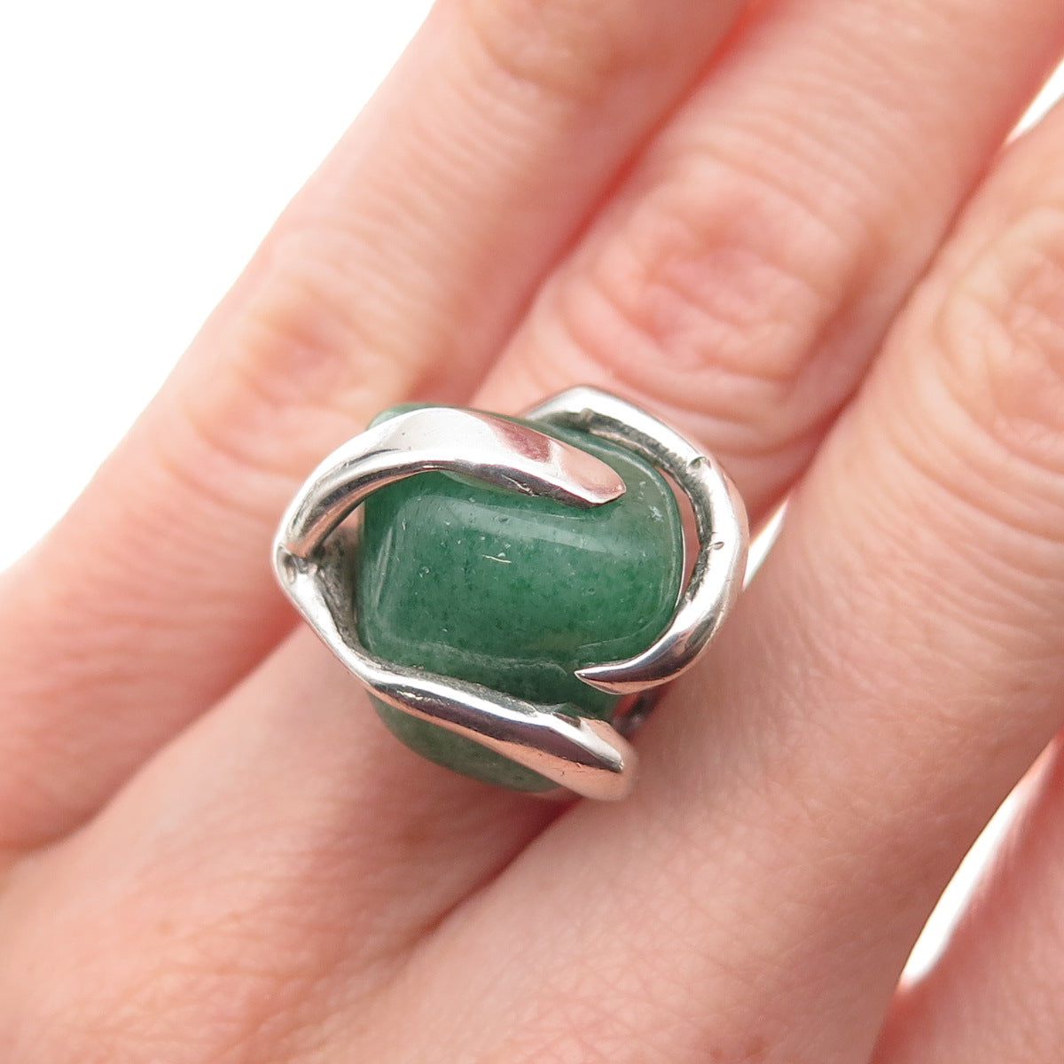Walter Wright Sterling Silver Vintage Real Aventurine Modernist Ring Size 4.25