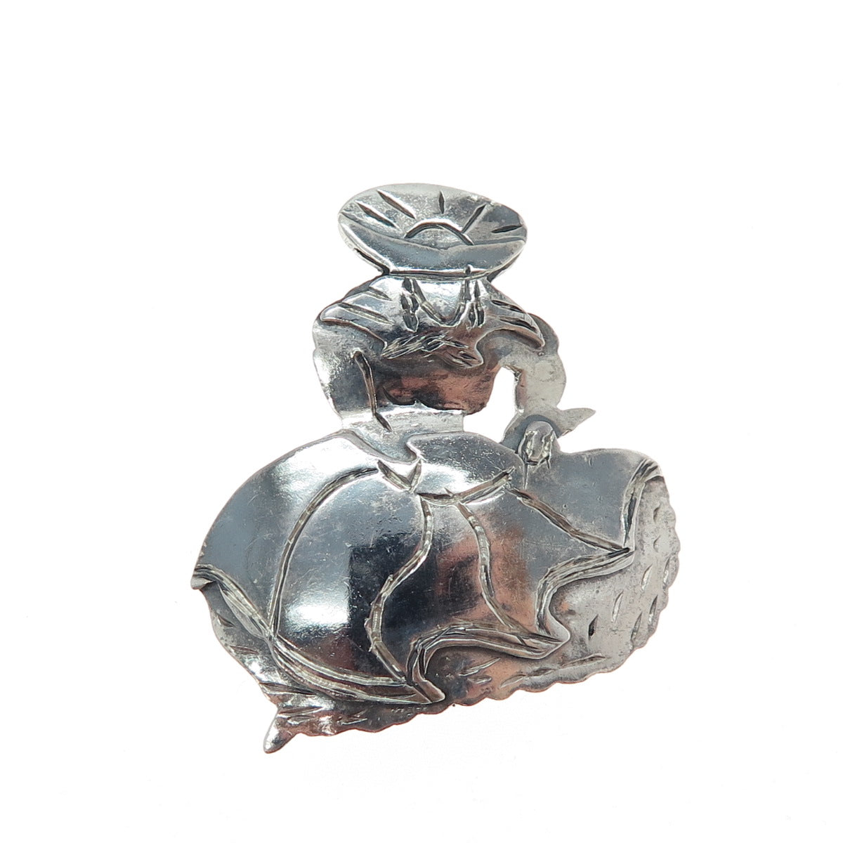 925 Sterling Silver Vintage Peruvian Dancer Oxidized Pin Brooch