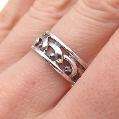 925 Sterling Silver Vintage Dolphin Oxidized Band Ring Size 7.25