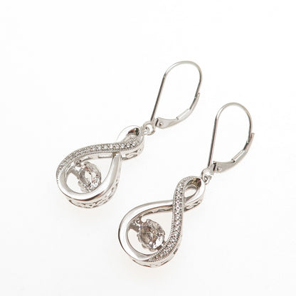 925 Sterling Silver Real Round-Cut White Topaz Infinity Dangle Earrings