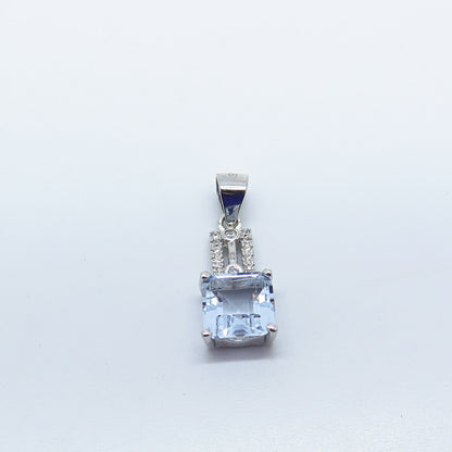 925 Sterling Silver White & Blue Topaz-Tone C Z Pendant