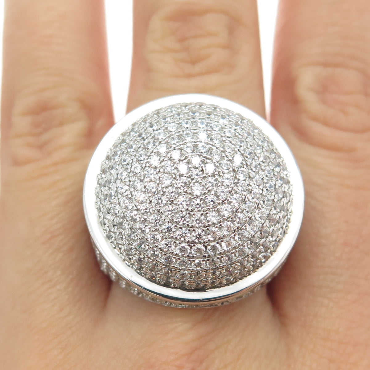 925 Sterling Silver Pave C Z Domed Ring Size 10