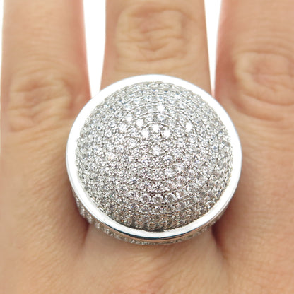 925 Sterling Silver Pave C Z Domed Ring Size 10
