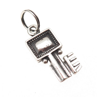 925 Sterling Silver Antique Art Deco Key Oxidized Charm Pendant
