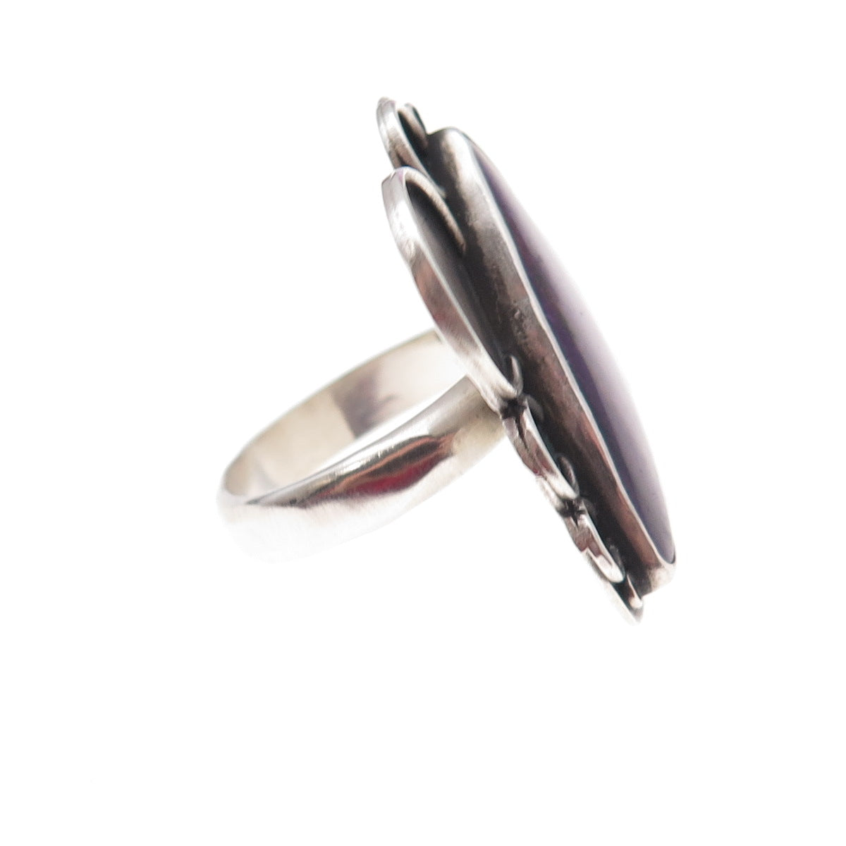 925 Sterling Silver Vintage Real Sugilite Modernist Oxidized Ring Size 7.75
