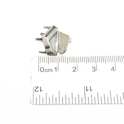 925 Sterling Silver Vintage Grand Piano Oxidized Minimalist Slide Charm Pendant