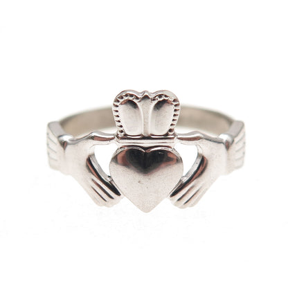 Beau 925 Sterling Silver Vintage Irish Claddagh Oxidized Ring Size 7