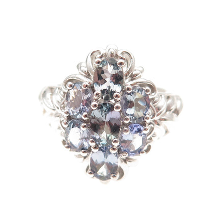 Chuck Clemency 925 Sterling Silver Real Oval-Cut Tanzanite Floral Ring Size 8.5