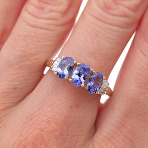 Chuck Clemency 925 Sterling Gold Plated Real Diamond & Tanzanite Ring Size 8.25