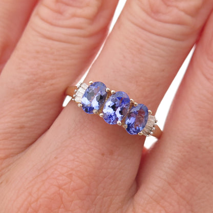 Chuck Clemency 925 Sterling Gold Plated Real Diamond & Tanzanite Ring Size 8.25