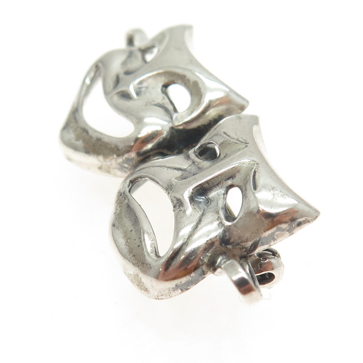JEWELART 925 Sterling Silver Antique Sock & Buskin Tragedy Comedy Masks Brooch