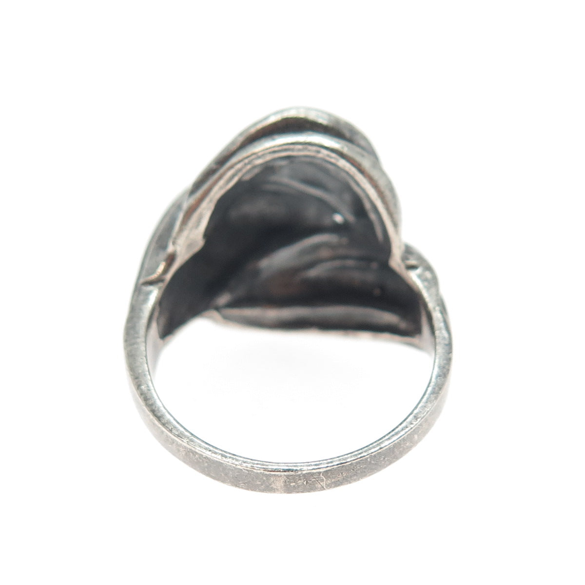925 Sterling Silver Vintage Modernist Ribbed Dome Oxidized Ring Size 8.25