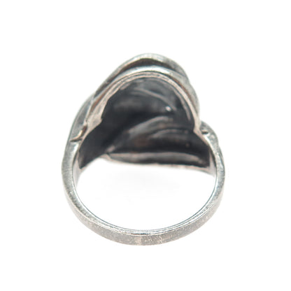 925 Sterling Silver Vintage Modernist Ribbed Dome Oxidized Ring Size 8.25
