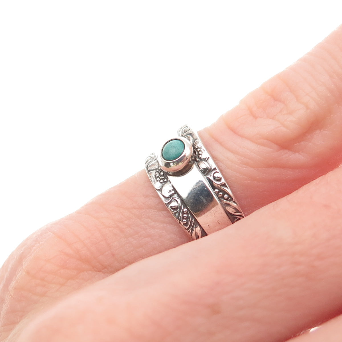 Towle Sterling Silver Vintage Real Turquoise Oxidized Adjustable Ring Size 4.25