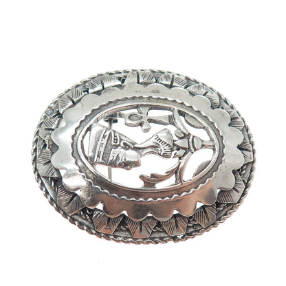 800 Silver Vintage Nefertiti Egyptian Pharaoh Oxidized Pin Brooch / Pendant