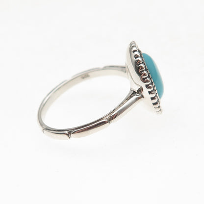 925 Sterling Silver Real Tyrone Turquoise Floral Oxidized Ring Size 8