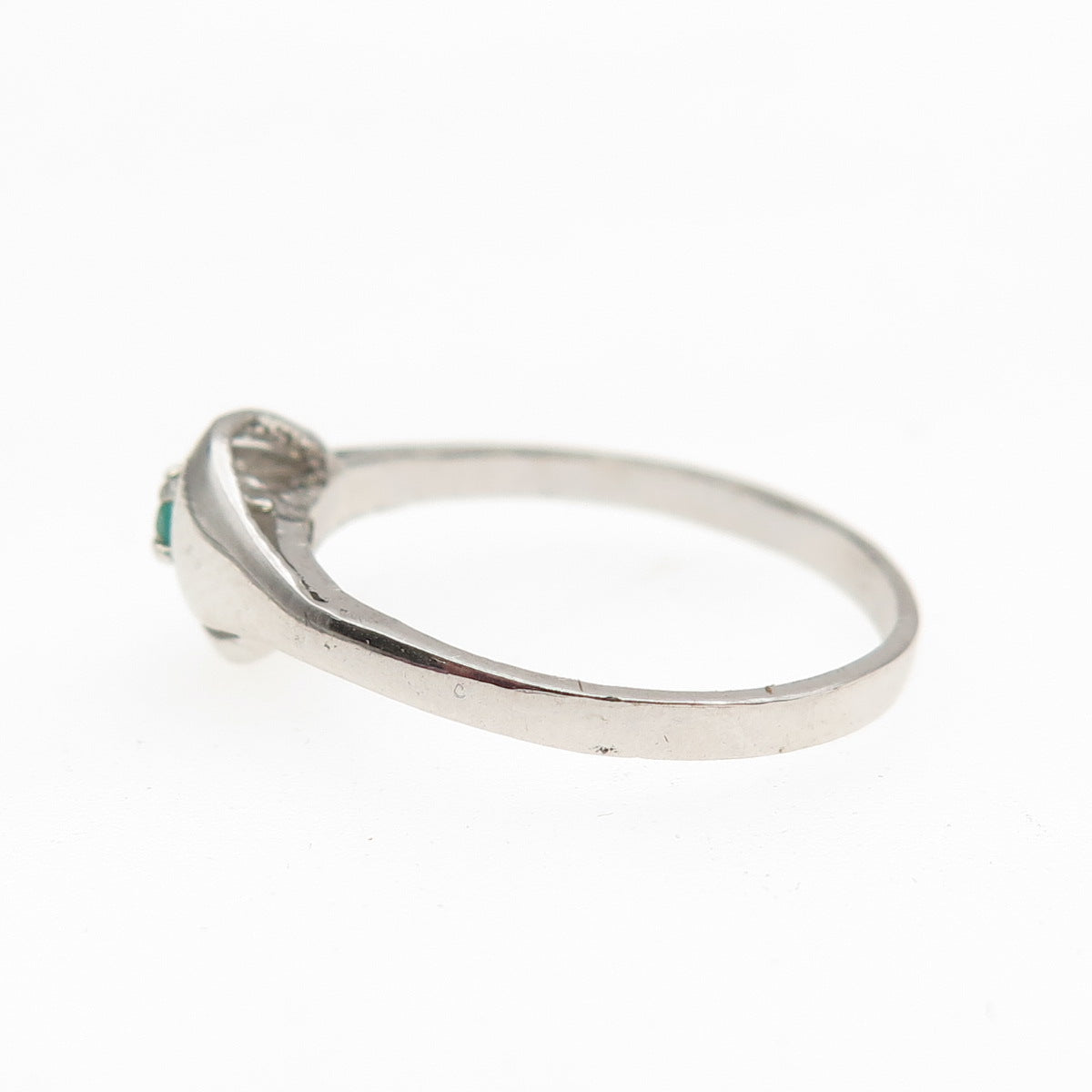 925 Sterling Silver Vintage Real Green Chalcedony Modernist Ring Size 7.25