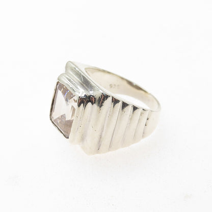 925 Sterling Silver Vintage Emerald-Cut C Z Modernist Ring Size 10