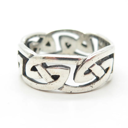 925 Sterling Silver Vintage Mexico Celtic Band Ring Size 11.25
